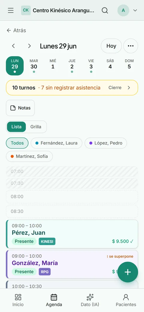 La agenda del consultorio en el teléfono