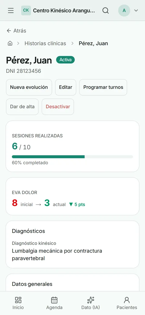 La ficha kinésica en el teléfono